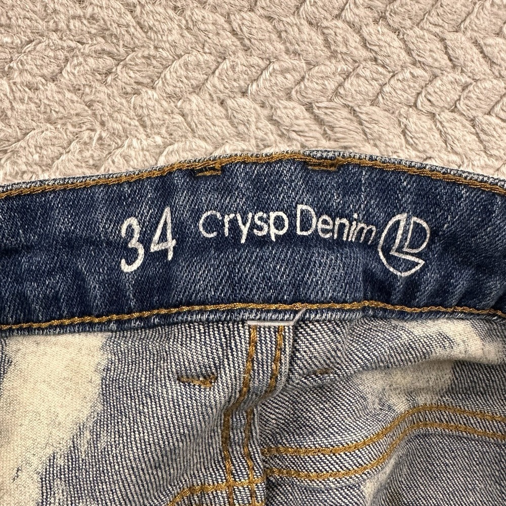 Crysp Denim Mens Jeans 34x34 Distressed Bleach Splatter Graffiti Moto Style Rock - Picture 14 of 15